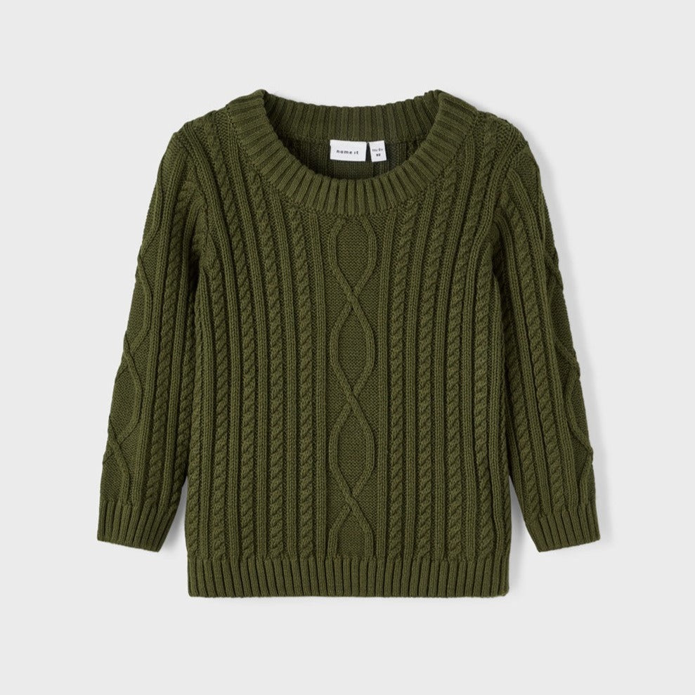 aran jumper in green for boys 