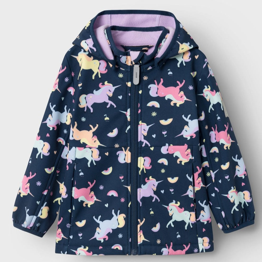 unicorn patterned softshell girls jacket 