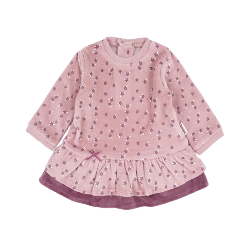Pink dress with floral pattern on a white background