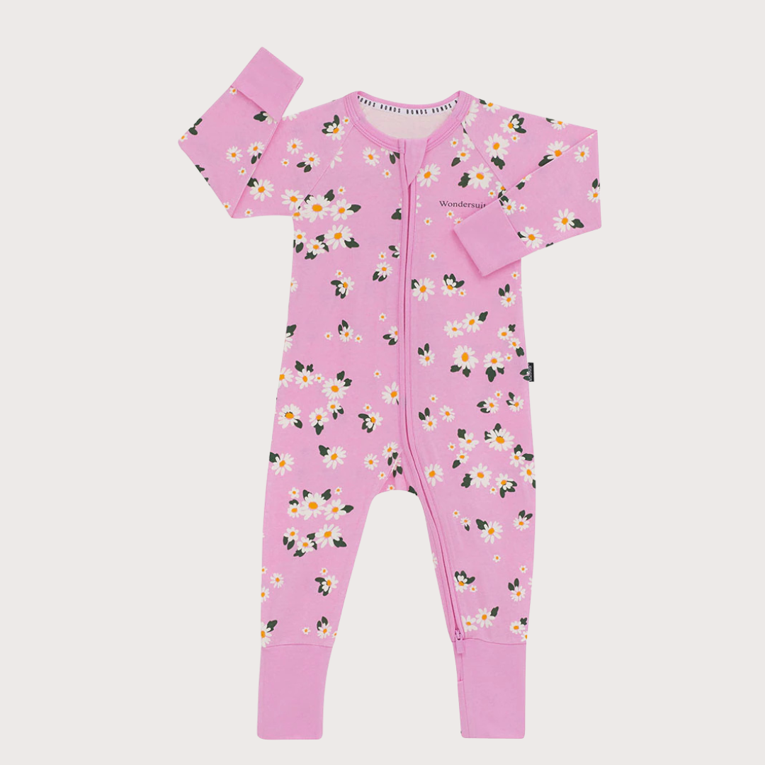 Bonds Scallywags Pink with daisies Wondersuit