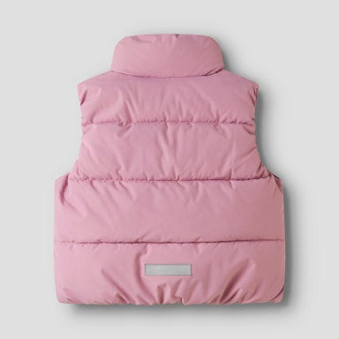 back view of Pink puffer vest on a light  background