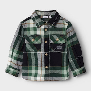 Green and black checked shirt on a white background