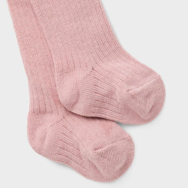 Pair of pink socks on a light grey background