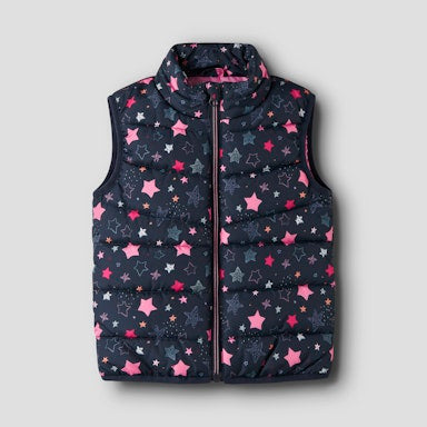 Children's puffer vest with star pattern on a light background
