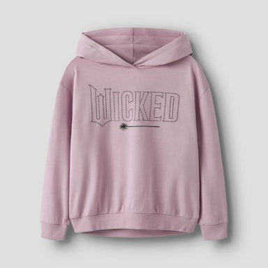 Lilac hoodie with 'WICKED' text on a light grey background