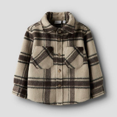 checked over shirt in beige and brown 