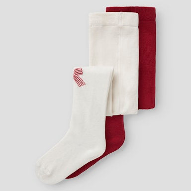 Set of 2 pairs of tights in white and red on a light  background