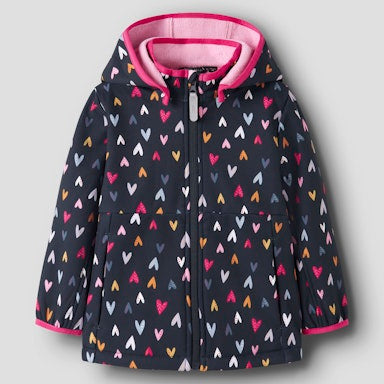 Children's jacket with heart pattern on a light gray background
