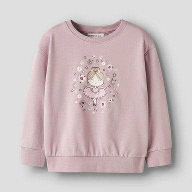 Pink sweatshirt with a graphic design on a light background