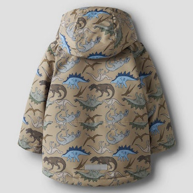Children's jacket with dinosaur pattern on a light grey background