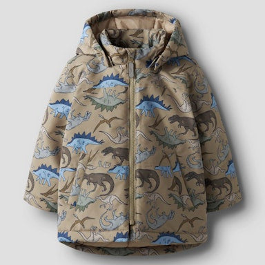 Children's jacket with dinosaur pattern on a light grey background
