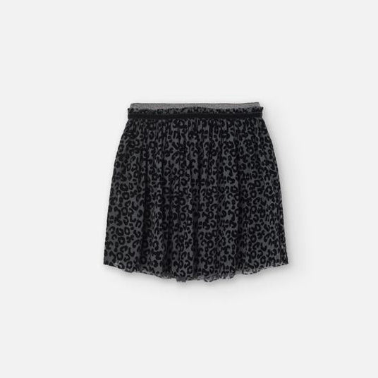 Black leopard print skirt on a white background