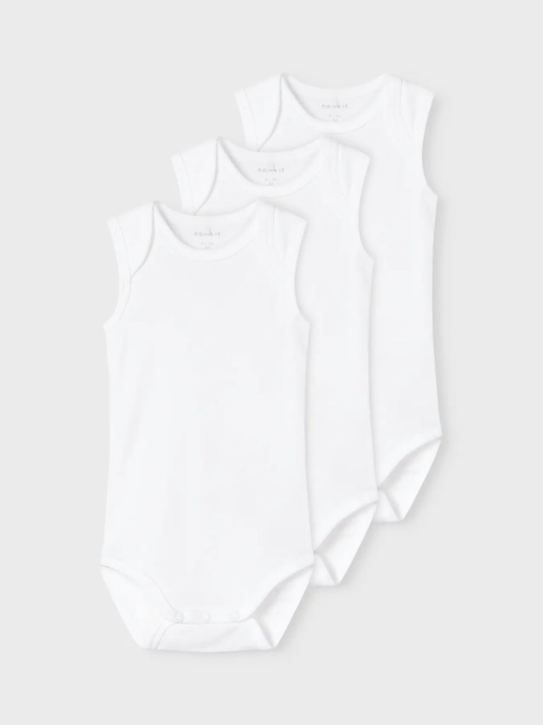 White sleeveless baby bodysuit on a light  background