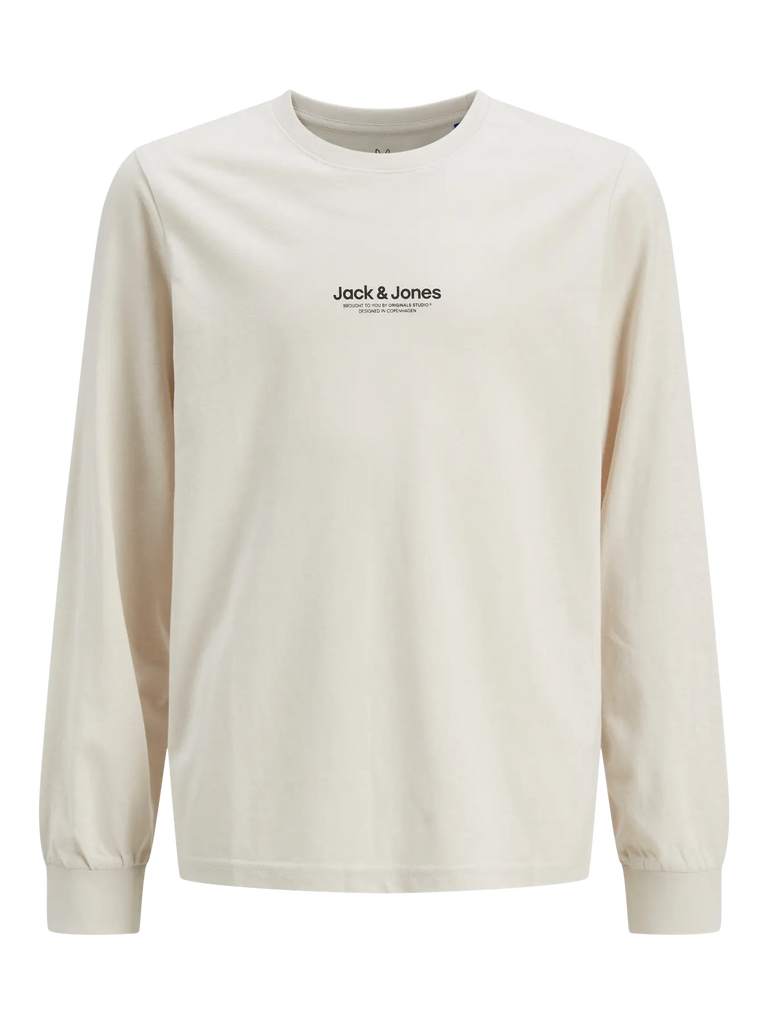 off white long sleeve top with 'Jack & Jones' logo on a grey background