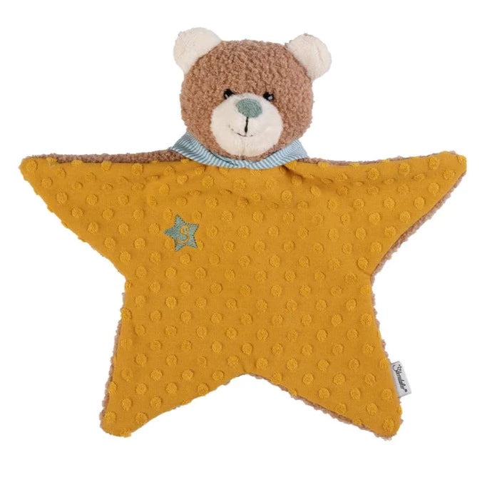 mustard star and bear cuddle toy for baby