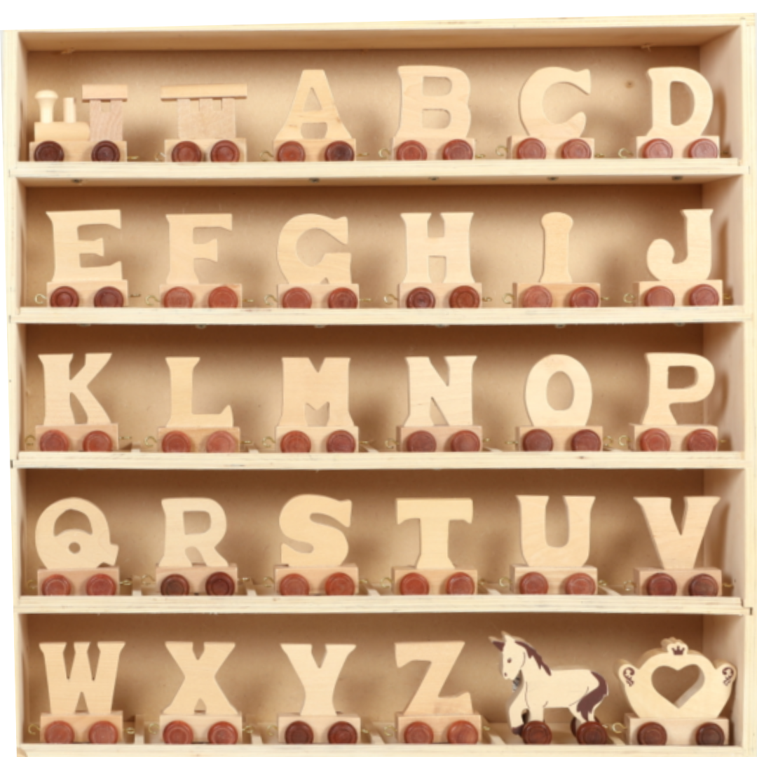 Wooden name train letters | natural baby gift – Scallywags