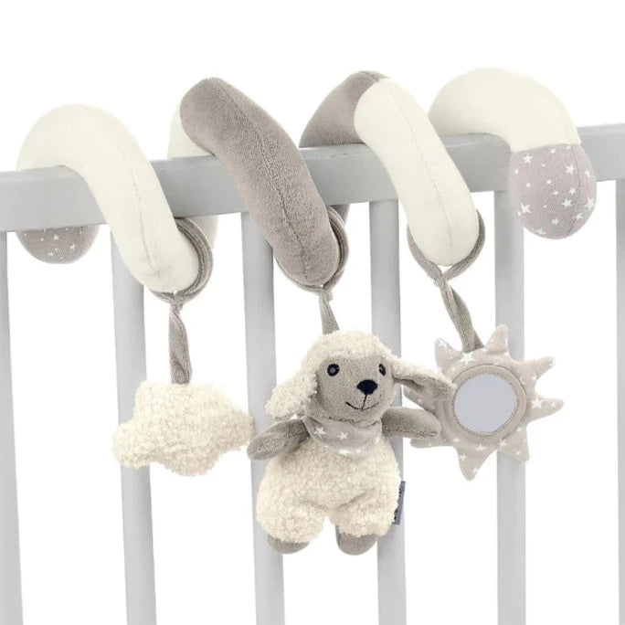 neutral cot or pram toy with sheep design
